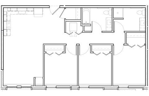 Floor plan for 3 beds, 2 baths, 1186 sqft